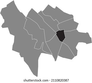 Black flat blank highlighted location map of the BINNENSTAD QUARTER inside gray administrative map of Utrecht, Netherlands