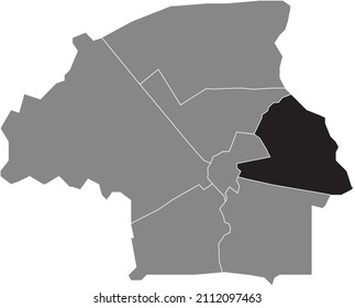 Black flat blank highlighted location map of the TONGELRE DISTRICT inside gray administrative map of Eindhoven, Netherlands