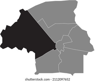Black flat blank highlighted location map of the STRIJP DISTRICT inside gray administrative map of Eindhoven, Netherlands