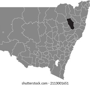 Black flat blank highlighted location map of the TAMWORTH REGIONAL COUNCIL AREA inside gray administrative map of districts of Australian state of New South Wales, Australia