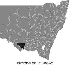 Black flat blank highlighted location map of the EDWARD RIVER COUNCIL LOCAL GOVERNMENT AREA inside gray administrative map of districts of Australian state of New South Wales, Australia