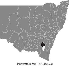 Black flat blank highlighted location map of the YASS VALLEY COUNCIL AREA inside gray administrative map of districts of Australian state of New South Wales, Australia