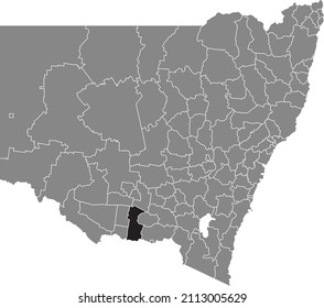 Black flat blank highlighted location map of the FEDERATION COUNCIL LOCAL GOVERNMENT AREA inside gray administrative map of districts of Australian state of New South Wales, Australia