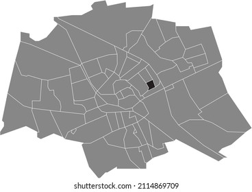 Black flat blank highlighted location map of the BLOEMENBUURT NEIGHBORHOOD inside gray administrative map of Groningen, Netherlands