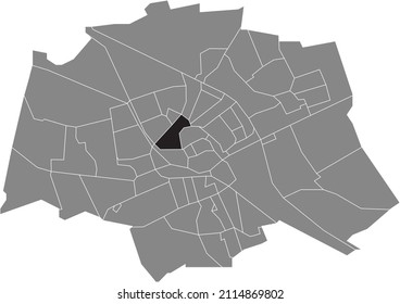 Black flat blank highlighted location map of the ORANJEBUURT NEIGHBORHOOD inside gray administrative map of Groningen, Netherlands