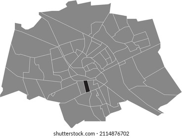 Black flat blank highlighted location map of the GRUNOBUURT NEIGHBORHOOD inside gray administrative map of Groningen, Netherlands