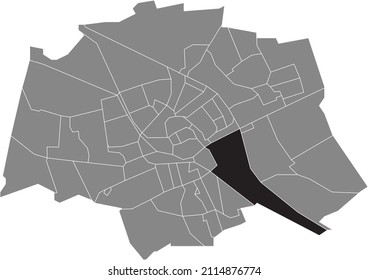 Black flat blank highlighted location map of the INDUSTRIEBUURT NEIGHBORHOOD inside gray administrative map of Groningen, Netherlands