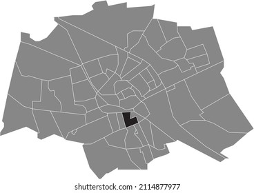 Black flat blank highlighted location map of the RIVIERENBUURT NEIGHBORHOOD inside gray administrative map of Groningen, Netherlands