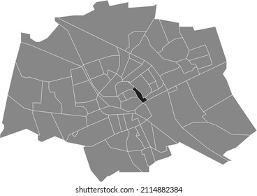 Black flat blank highlighted location map of the BINNENSTAD-OOST NEIGHBORHOOD inside gray administrative map of Groningen, Netherlands
