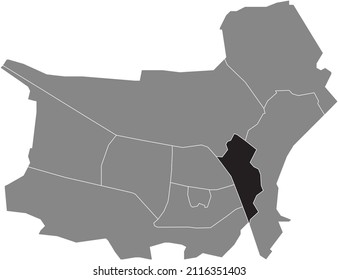 Black flat blank highlighted location map of the OOST DISTRICT inside gray administrative map of Tilburg, Netherlands