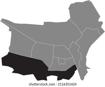 Black flat blank highlighted location map of the ZUID DISTRICT inside gray administrative map of Tilburg, Netherlands