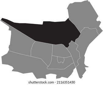 Black flat blank highlighted location map of the NOORD DISTRICT inside gray administrative map of Tilburg, Netherlands