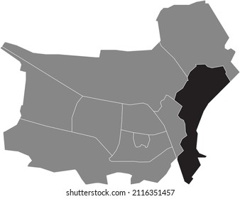 Black flat blank highlighted location map of the BERKEL-ENSCHOT DISTRICT inside gray administrative map of Tilburg, Netherlands