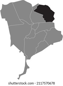 Black flat blank highlighted location map of the TETERINGEN DISTRICT inside gray administrative map of Breda, Netherlands