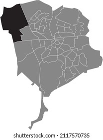 Black flat blank highlighted location map of the VERSPREIDE HUIZEN PRINSENBEEK NEIGHBORHOOD inside gray administrative map of Breda, Netherlands