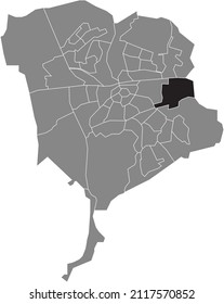 Black flat blank highlighted location map of the HEUSDENHOUT NEIGHBORHOOD inside gray administrative map of Breda, Netherlands