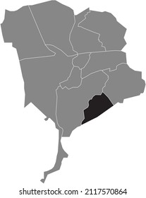 Black flat blank highlighted location map of the ULVENHOUT DISTRICT inside gray administrative map of Breda, Netherlands