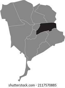 Black flat blank highlighted location map of the OOST DISTRICT inside gray administrative map of Breda, Netherlands