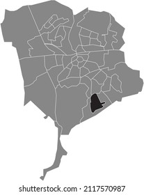 Black flat blank highlighted location map of the ULVENHOUT NEIGHBORHOOD inside gray administrative map of Breda, Netherlands