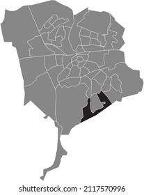 Mapa de ubicación resaltado en blanco y negro del BARRIO HUIZEN ULVENHOUT VERSPREIDE dentro del mapa administrativo gris de Breda, Países Bajos
