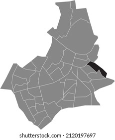 Mapa de la ubicación resaltado en blanco y negro del BARRIO HUNNERBERG dentro del mapa administrativo gris de Nijmegen, Países Bajos