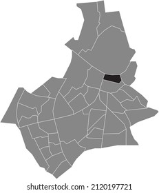 Black flat blank highlighted location map of the BENEDENSTAD NEIGHBORHOOD inside gray administrative map of Nijmegen, Netherlands