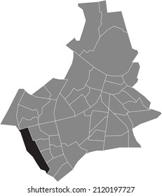 Black flat blank highlighted location map of the STADDIJK NEIGHBORHOOD inside gray administrative map of Nijmegen, Netherlands