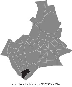 Black flat blank highlighted location map of the WEEZENHOF NEIGHBORHOOD inside gray administrative map of Nijmegen, Netherlands