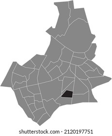 Black flat blank highlighted location map of the HATERTSE HEI NEIGHBORHOOD inside gray administrative map of Nijmegen, Netherlands