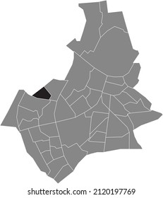 Black flat blank highlighted location map of the NEERBOSCH-WEST NEIGHBORHOOD inside gray administrative map of Nijmegen, Netherlands