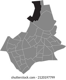 Black flat blank highlighted location map of the OOSTERHOUT NEIGHBORHOOD inside gray administrative map of Nijmegen, Netherlands