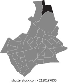 Black flat blank highlighted location map of the RESSEN NEIGHBORHOOD inside gray administrative map of Nijmegen, Netherlands