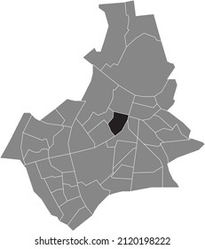 Black flat blank highlighted location map of the WOLFSKUIL NEIGHBORHOOD inside gray administrative map of Nijmegen, Netherlands