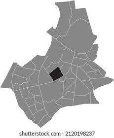 Mapa de la ubicación resaltado en blanco y negro del BARRIO HESEVELD dentro del mapa administrativo gris de Nijmegen, Países Bajos