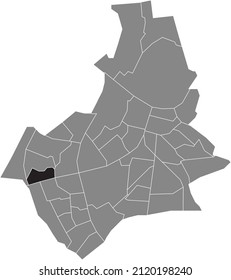 Black flat blank highlighted location map of the KERKENBOS NEIGHBORHOOD inside gray administrative map of Nijmegen, Netherlands