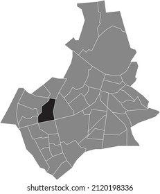 Black flat blank highlighted location map of the DE KAMP NEIGHBORHOOD inside gray administrative map of Nijmegen, Netherlands