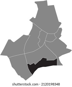 Black flat blank highlighted location map of the NIJMEGEN-ZUID DISTRICT inside gray administrative map of Nijmegen, Netherlands