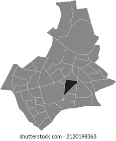 Black flat blank highlighted location map of the HAZENKAMP NEIGHBORHOOD inside gray administrative map of Nijmegen, Netherlands
