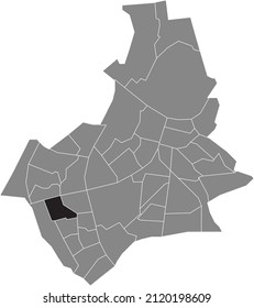 Mapa de la ubicación resaltado en blanco y negro del BARRIO TOLHUIS dentro del mapa administrativo gris de Nijmegen, Países Bajos
