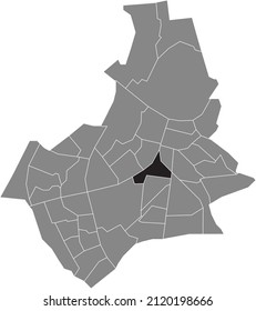 Black flat blank highlighted location map of the NIJE VELD NEIGHBORHOOD inside gray administrative map of Nijmegen, Netherlands