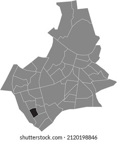 Black flat blank highlighted location map of the ALDENHOF NEIGHBORHOOD inside gray administrative map of Nijmegen, Netherlands