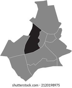Black flat blank highlighted location map of the NIJMEGEN-NIEUW-WEST DISTRICT inside gray administrative map of Nijmegen, Netherlands