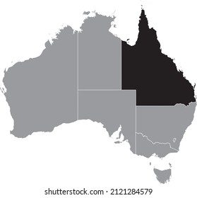 Mapa de ubicación resaltado en blanco y negro de la REGIÓN DEL NORTE, dentro del mapa administrativo gris de las regiones del estado australiano de Queensland, Australia