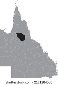 Black flat blank highlighted location map of the SHIRE OF ETHERIDGE AREA inside gray administrative map of areas of the Australian state of Queensland, Australia