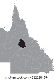 Black flat blank highlighted location map of the SHIRE OF FLINDERS AREA inside gray administrative map of areas of the Australian state of Queensland, Australia