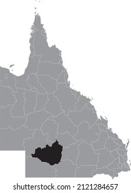 Black flat blank highlighted location map of the SHIRE OF QUILPIE AREA inside gray administrative map of areas of the Australian state of Queensland, Australia
