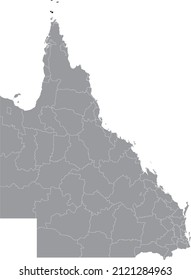 Black flat blank highlighted location map of the TORRES STRAIT ISLAND REGION AREA inside gray administrative map of areas of the Australian state of Queensland, Australia