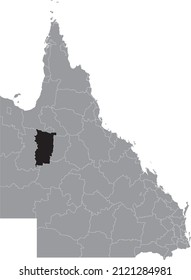 Black flat blank highlighted location map of the SHIRE OF MCKINLAY AREA inside gray administrative map of areas of the Australian state of Queensland, Australia