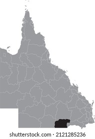 Black flat blank highlighted location map of the SHIRE OF BALONNE AREA inside gray administrative map of areas of the Australian state of Queensland, Australia