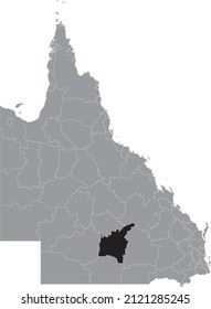 Black flat blank highlighted location map of the SHIRE OF MURWEH AREA inside gray administrative map of areas of the Australian state of Queensland, Australia